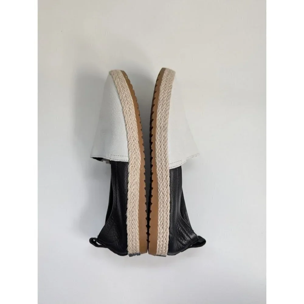 Sorel Ella Jute Leather Slip On Espadrilles Black And White Size 8.5